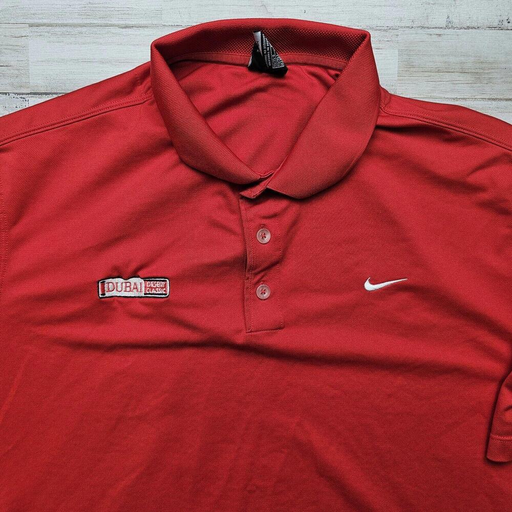 Nike Fit Dry Dubai Desert Classic Red Golf Polo Shirt Wicking Men's XL